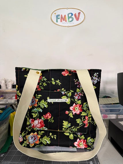 Midnight Blooms Quilted Tote - Medium
