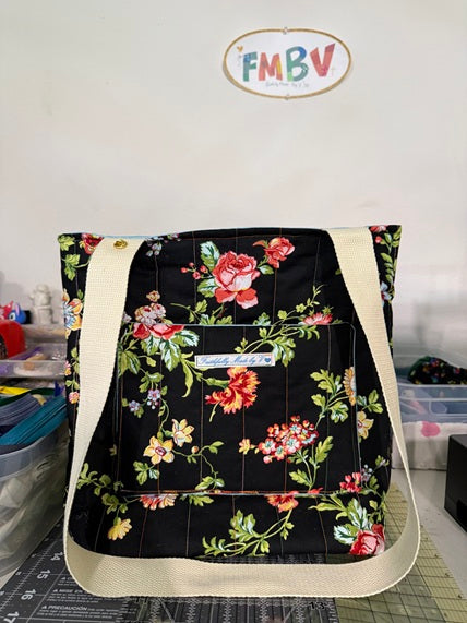 Midnight Blooms Quilted Tote - Medium