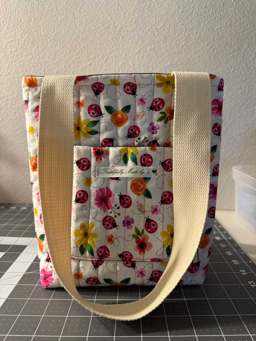 Ladybug Garden Quilted Tote - Small