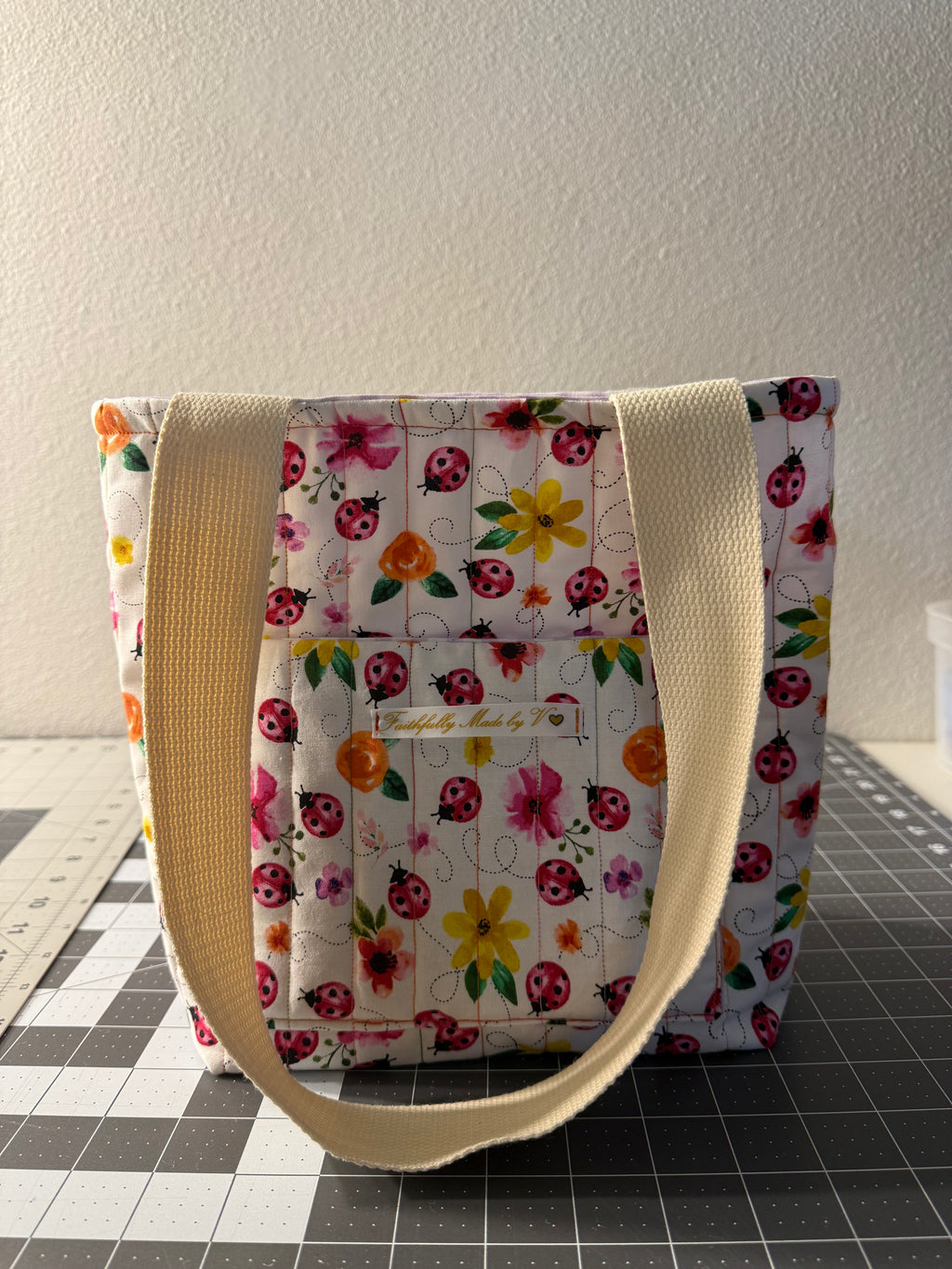 Ladybug Garden Quilted Tote - Small