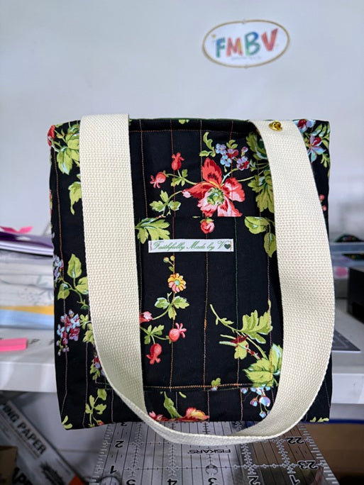 Midnight Blooms Quilted Tote - Small