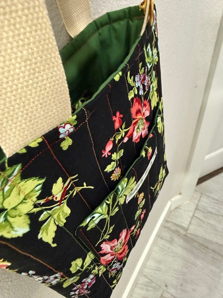 Midnight Blooms Quilted Tote - Small