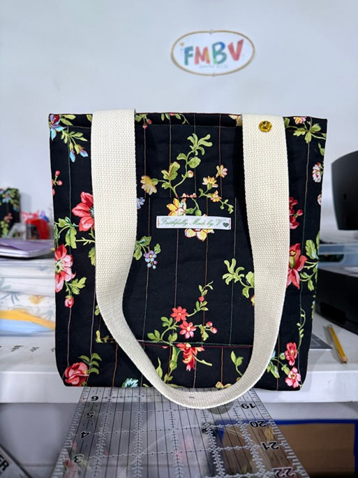 Midnight Blooms Quilted Tote - Small