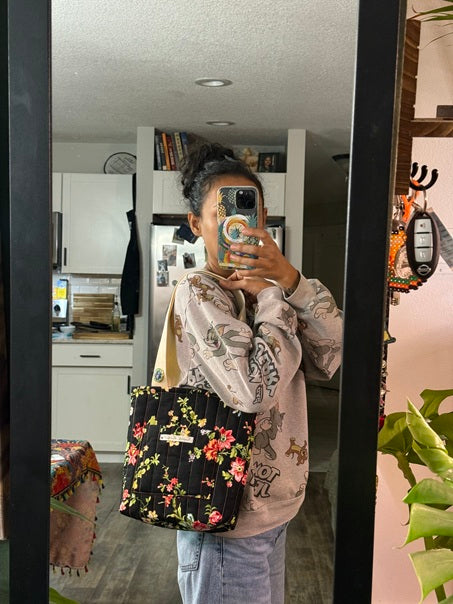 Midnight Blooms Quilted Tote - Small