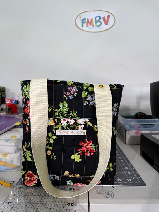 Midnight Blooms Quilted Tote - Small