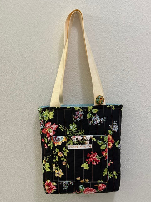 Midnight Blooms Quilted Tote - Small