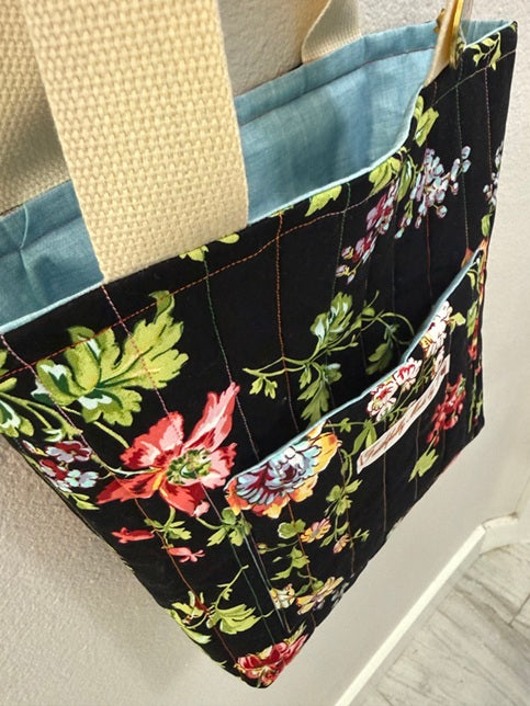Midnight Blooms Quilted Tote - Small